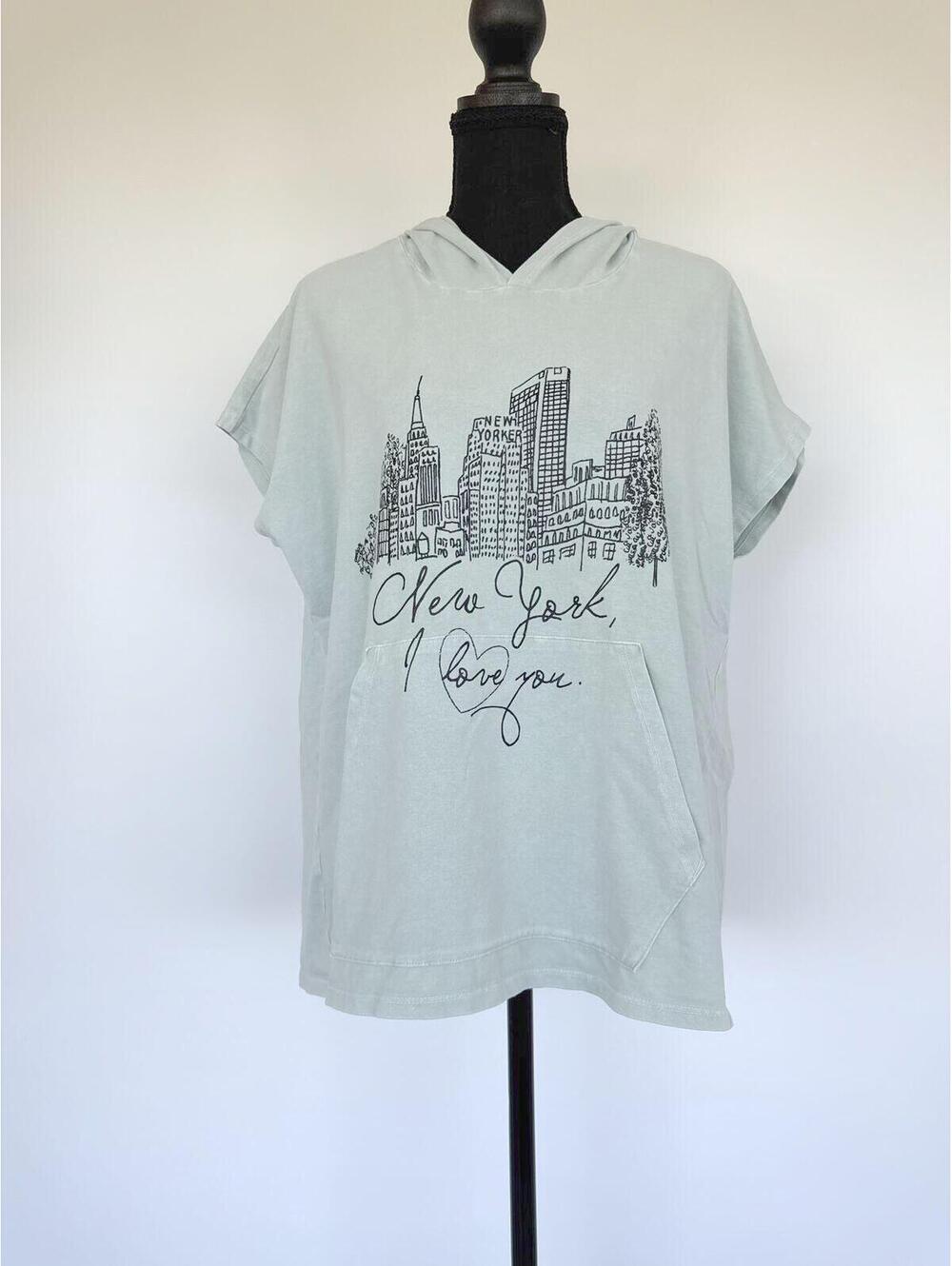 NWT Doodle by Inoah NYC graphic short sleeve hooded top S oversized Artsy
